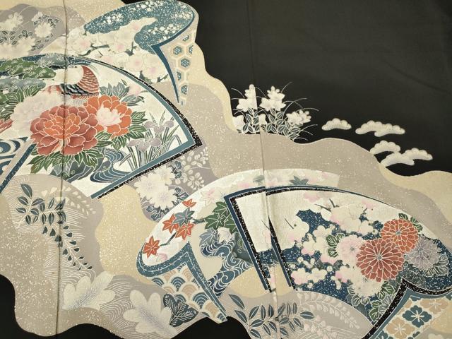 平和屋着物■豪華黒留袖 道長花鳥松文 銀彩 正絹 逸品 未使用 CABH2963oy