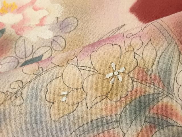 平和屋着物■訪問着 手描き 草花文 暈し染め 正絹 逸品 CABH2973oy