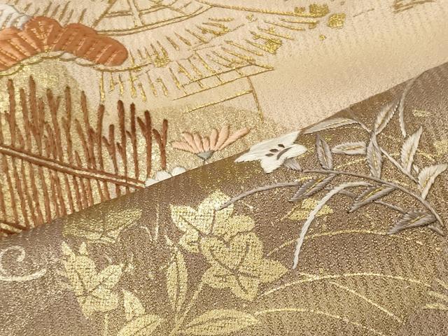 平和屋着物■訪問着 刺繍 風景花松丸文 暈し染め 金彩 正絹 逸品 CABH3012oy