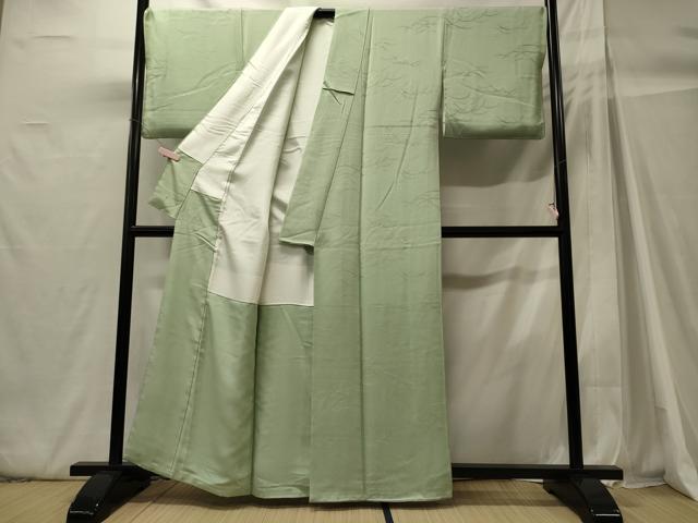 平和屋着物■上質な色無地 芝地紋 若芽色 正絹 逸品 CABH3014oy