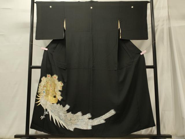 平和屋着物■豪華黒留袖 総刺繍 孔雀文 金銀糸 正絹 逸品 CABH3015oy