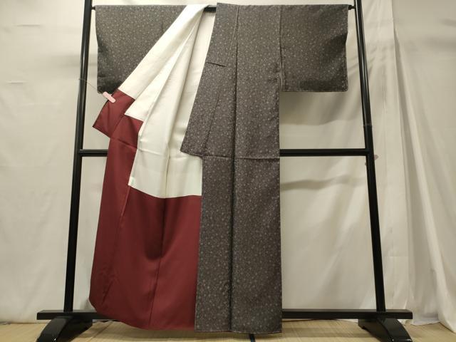 平和屋着物■上質な小紋 花唐草文 黒地 正絹 逸品 未使用 CABH3022oy