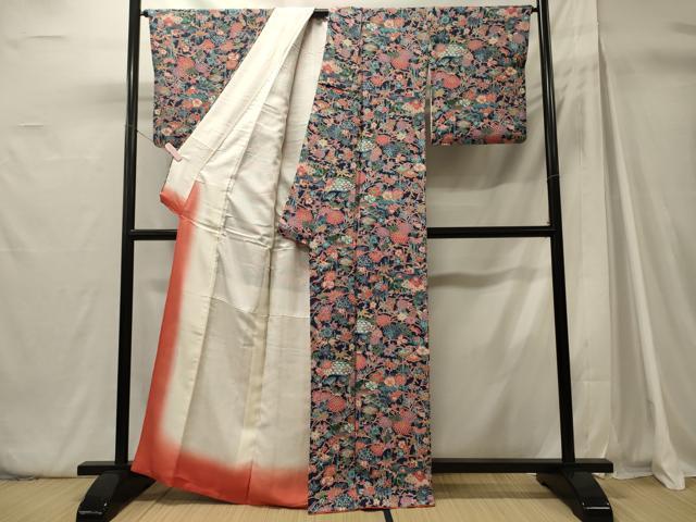 平和屋着物■上質な小紋 風景草花文 鬼しぼ縮緬 正絹 逸品 CABH3024oy