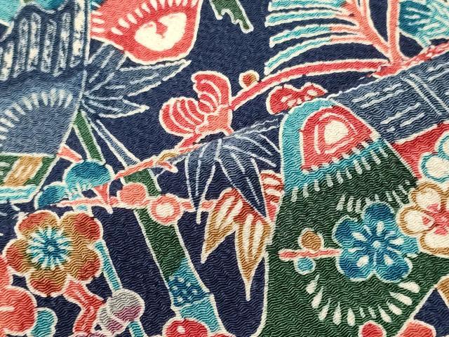 平和屋着物■上質な小紋 風景草花文 鬼しぼ縮緬 正絹 逸品 CABH3024oy