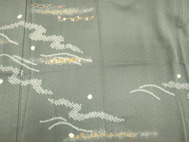 平和屋着物■訪問着 絞り 刺繍 舞葉松葉文 金彩 正絹 逸品 CABH3035oy