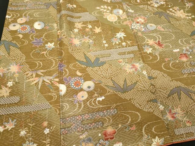 平和屋着物■上質な小紋 エ霞草花文 暈し染め 金彩 正絹 逸品 未使用 CABH3039oy