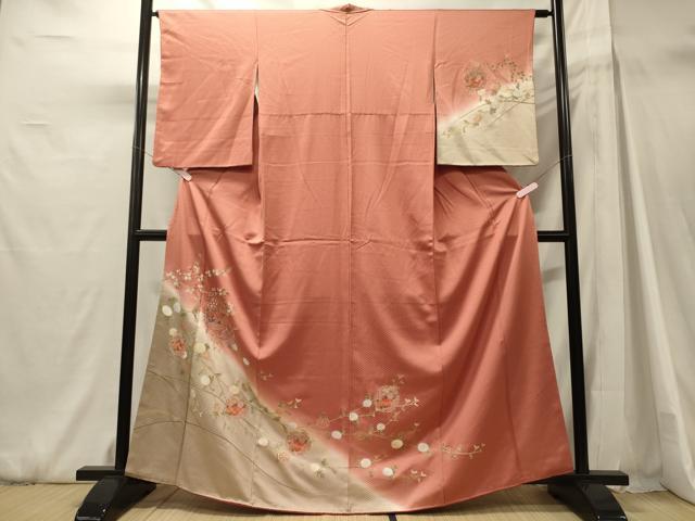 平和屋着物■中国三大刺繍 スワトウ刺繍 訪問着 雪輪草花文 暈し染め 金彩 正絹 逸品 CABH3050oy