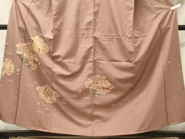 平和屋着物■訪問着 作家物 紬地 刺繍 孔雀草花文 金糸 正絹 逸品 CABH3053oy