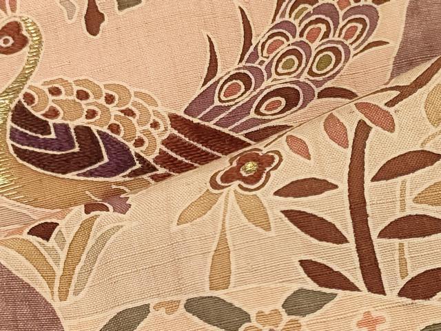 平和屋着物■訪問着 作家物 紬地 刺繍 孔雀草花文 金糸 正絹 逸品 CABH3053oy