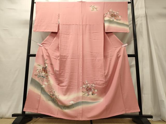 平和屋着物■訪問着 群鶴草花文 暈し染め 金彩 正絹 逸品 CABH3061oy