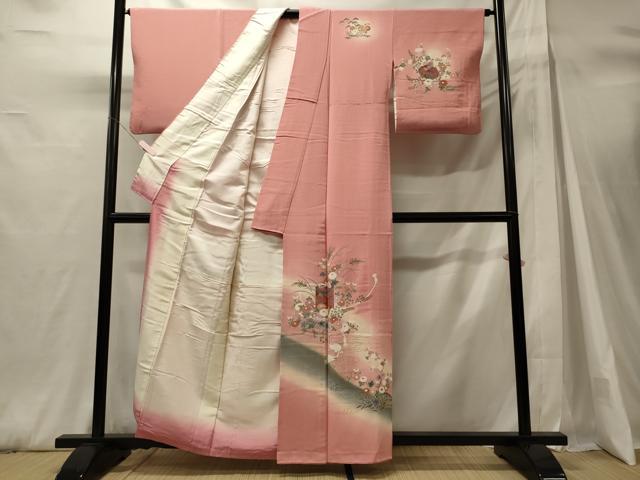 平和屋着物■訪問着 群鶴草花文 暈し染め 金彩 正絹 逸品 CABH3061oy