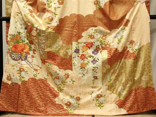 平和屋着物■豪華振袖 駒刺繍 色紙御所車花文 金彩 正絹 逸品 CABH3085oy