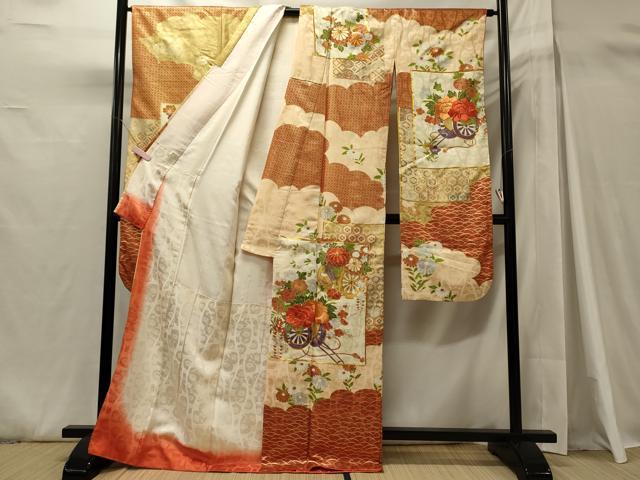 平和屋着物■豪華振袖 駒刺繍 色紙御所車花文 金彩 正絹 逸品 CABH3085oy