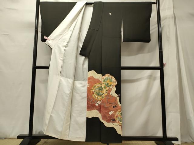 平和屋着物■豪華黒留袖 駒刺繍 立波鏡裏花鳥文 金彩 正絹 逸品 CABH3088oy
