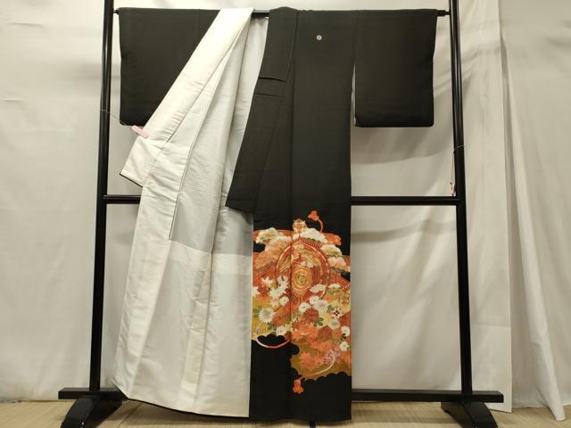 平和屋着物■豪華黒留袖 駒刺繍 鳳凰花松文 金銀彩 正絹 逸品 CABH3089oy