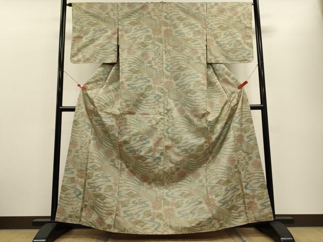 平和屋着物■本場大島紬 7マルキ 流水草花文 正絹 逸品 未使用 CABH3101oy