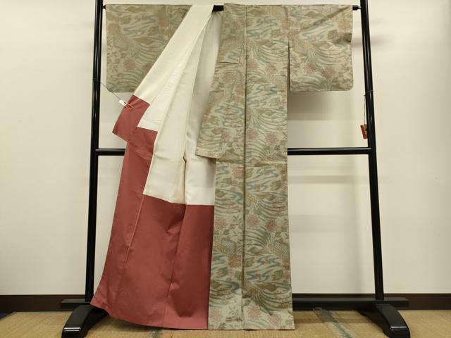 平和屋着物■本場大島紬 7マルキ 流水草花文 正絹 逸品 未使用 CABH3101oy