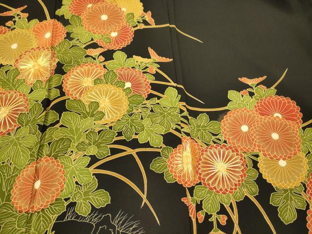 平和屋着物■豪華黒留袖 駒刺繍 菊 金彩 正絹 逸品 CABH3107oy