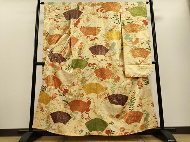 平和屋着物■豪華振袖 駒刺繍 地紙草花文 金彩 正絹 逸品 CABH3108oy