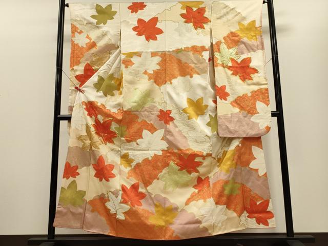 平和屋着物■豪華振袖 駒刺繍 雪輪楓文 金銀彩 正絹 逸品 CABH3109oy