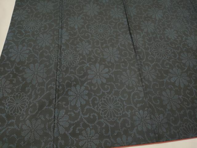 平和屋着物■上質な紬 花唐草文 黒地 正絹 逸品 CABH3118oy