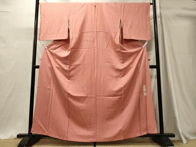 平和屋着物■上質な色無地 作家物 よろけ縞地紋 薄紅色 正絹 逸品 CABH3157oy