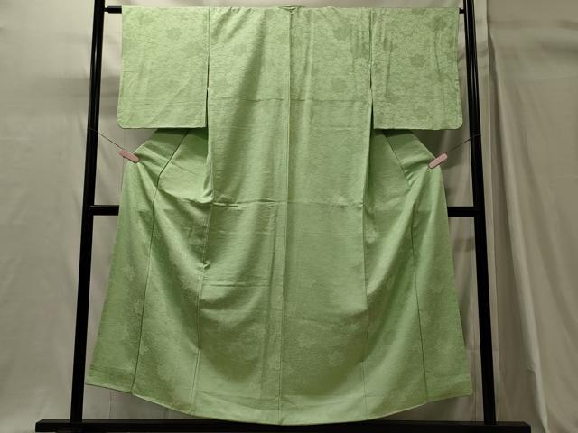 平和屋着物■上質な色無地 楓地紋 若芽色 正絹 逸品 CABH3171oy