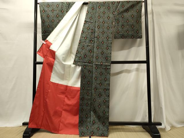 平和屋着物■上質な紬 菱花文 黒地 正絹 逸品 未使用 CABH3172oy