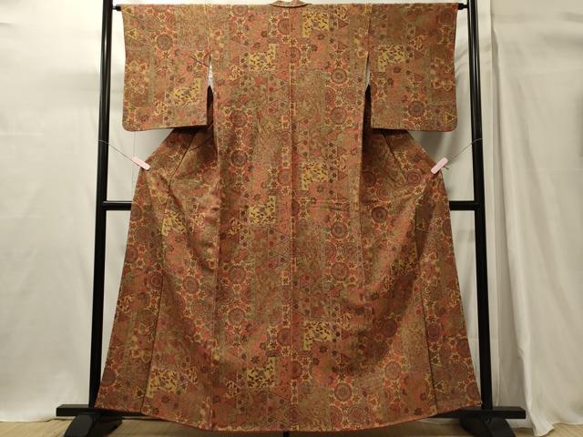 平和屋着物■上質な小紋 切り嵌め更紗花文 正絹 逸品 CABH3180oy