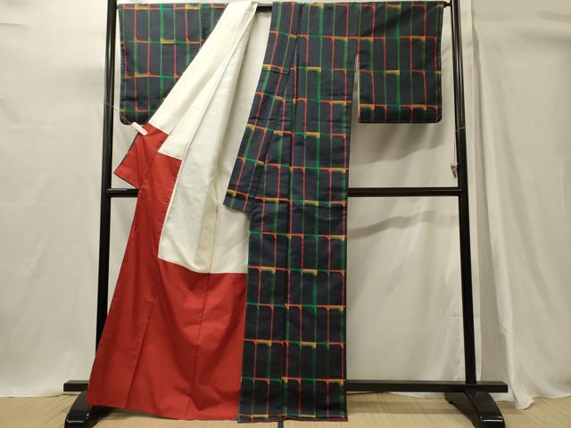 平和屋着物■上質な紬 幾何学文 正絹 逸品 未使用 CABH3181oy