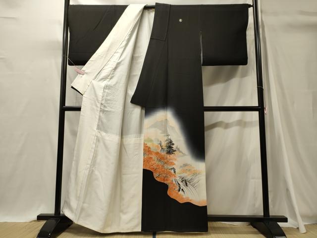 平和屋着物■豪華黒留袖 作家物 手描き 風景草木文 暈し染め 正絹 逸品 CABH3200oy