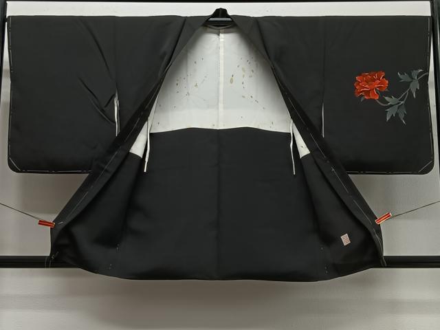 平和屋着物#羽織 作家物 牡丹紋 黒地 正絹 逸品 未使用 CABH3211ua
