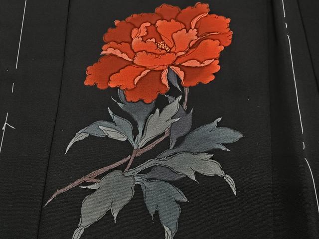平和屋着物#羽織 作家物 牡丹紋 黒地 正絹 逸品 未使用 CABH3211ua
