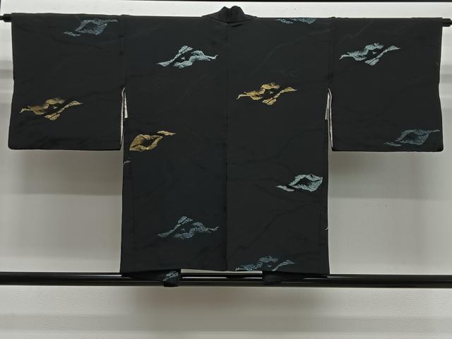 平和屋着物#羽織 寿光織 霞文 黒地 金銀糸 正絹 逸品 CABH3216ua