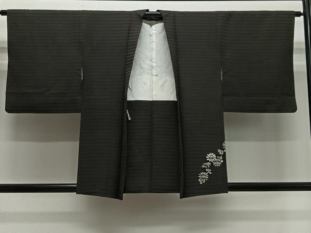 平和屋着物#羽織 ろうけつ染 枝花文 黒地 正絹 逸品 CABH3229ua