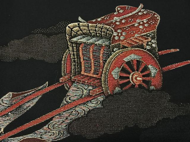 平和屋着物#羽織 寿光織 御所車文 黒地 金銀糸 正絹 逸品 CABH3234ua
