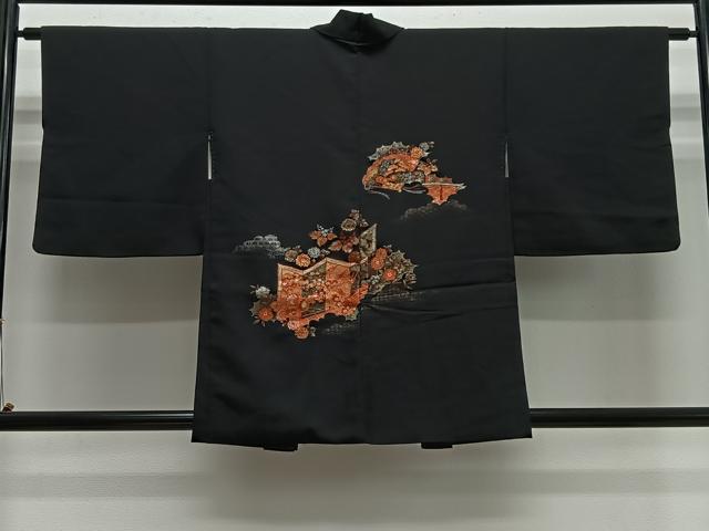 平和屋着物#羽織 寿光織 屏風花文 黒地 金銀糸 正絹 逸品 CABH3235ua