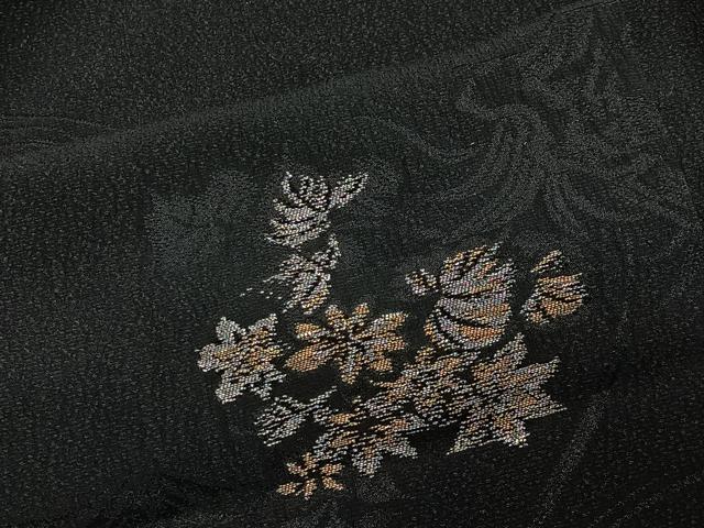 平和屋着物#羽織 寿光織 草花文 黒地 金銀糸 正絹 逸品 CABH3236ua