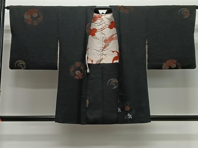 平和屋着物#羽織 花丸文 黒地 銀糸 正絹 逸品 CABH3241ua