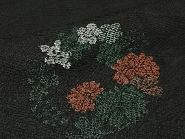 平和屋着物#羽織 花丸文 黒地 銀糸 正絹 逸品 CABH3241ua