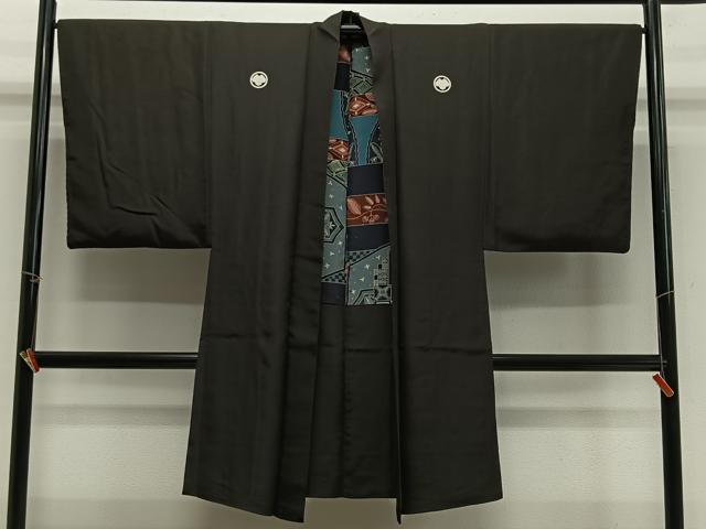 平和屋着物#男性 長羽織 黒紋付 正絹 逸品 CABH3254ua