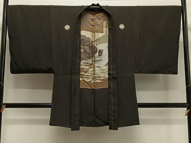 平和屋着物#男性 長羽織 黒紋付 正絹 逸品 CABH3256ua