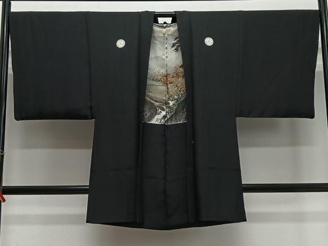 平和屋着物#男性 長羽織 黒紋付 正絹 逸品 CABH3258ua