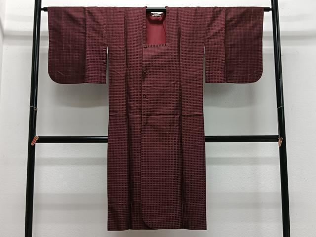 平和屋着物#道行コート 雨コート 格子 ロング丈 松屋扱い 正絹 逸品 CABH3269ua