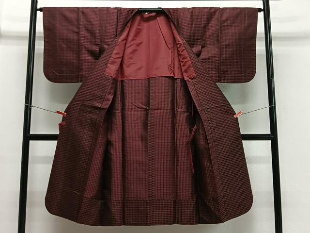 平和屋着物#道行コート 雨コート 格子 ロング丈 松屋扱い 正絹 逸品 CABH3269ua