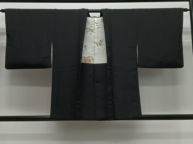 平和屋着物#中国三大刺繍 相良刺繍 総刺繍 羽織 草花文 黒地 正絹 逸品 CABH3275ua
