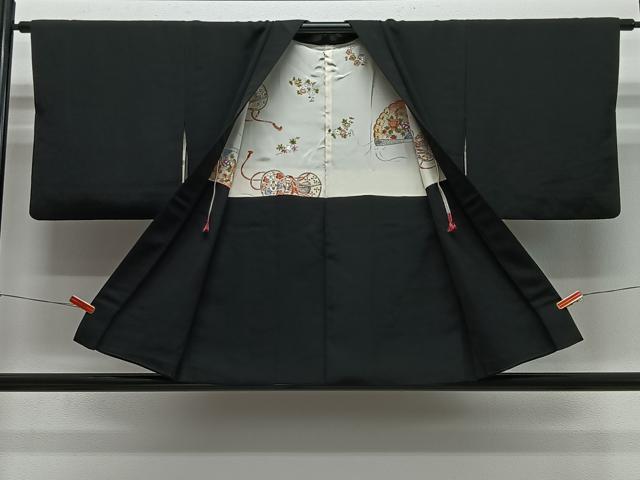 平和屋着物#中国三大刺繍 相良刺繍 総刺繍 羽織 草花文 黒地 正絹 逸品 CABH3275ua