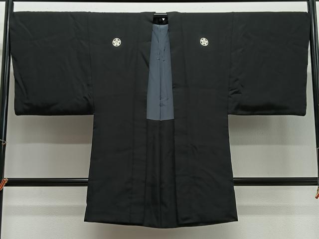 平和屋着物∞男性 長羽織 黒紋付 正絹 逸品 CABH3281ua
