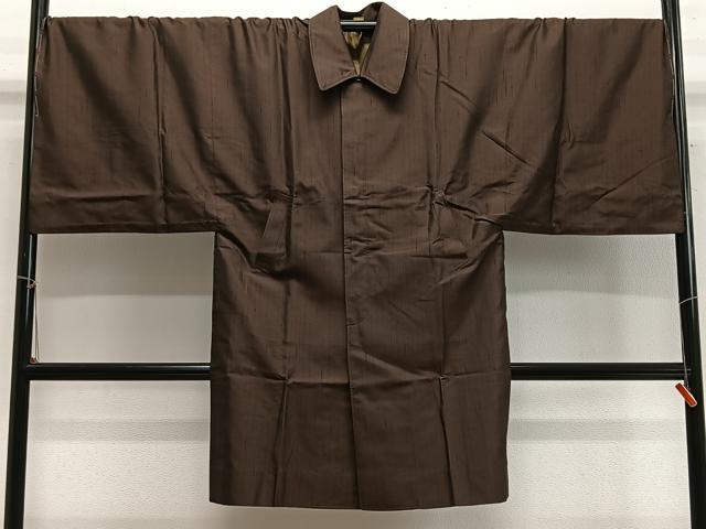 平和屋着物∞男性 角袖 紬地 憲法茶色 巾着付き 正絹 逸品 未使用 CABH3296ua