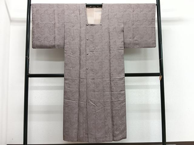 平和屋着物∞道行コート 作家物 草花地紋 鳩羽鼠色 ロング丈 正絹 逸品 CABH3298ua